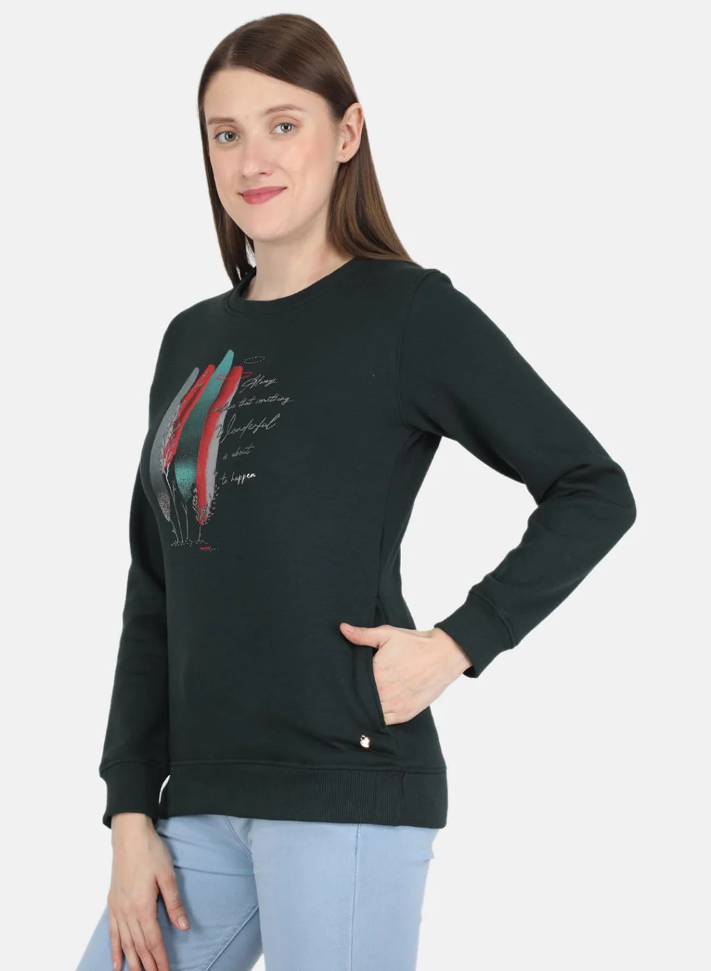 Women Green Printed Sweatshirt - Image 2