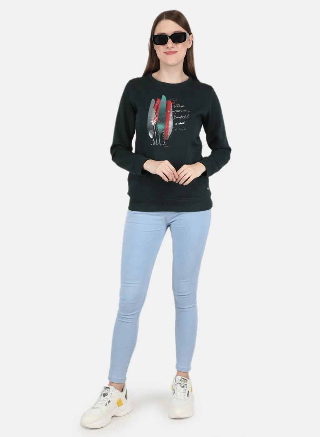 Women Green Printed Sweatshirt - Image 4