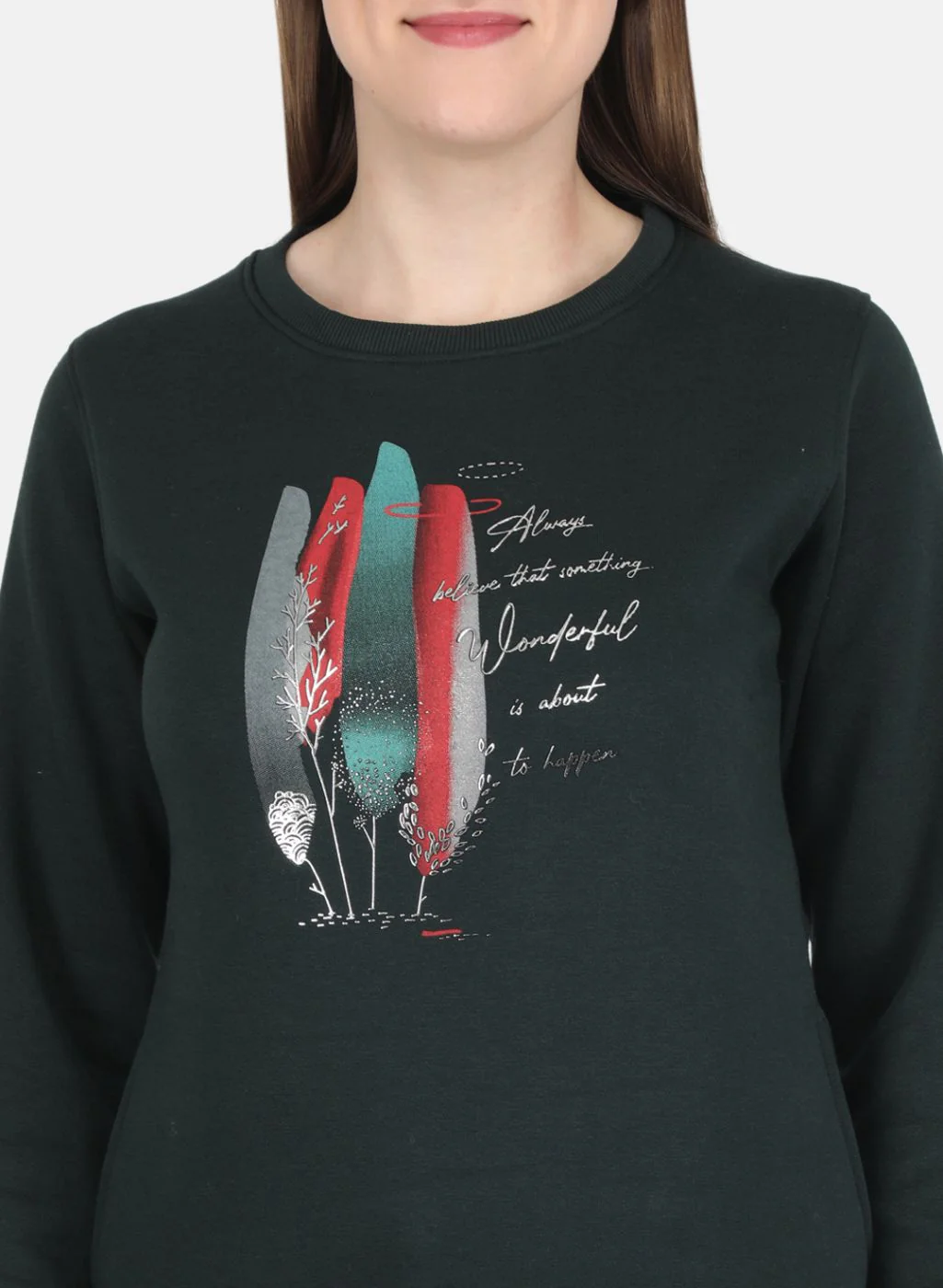 Women Green Printed Sweatshirt - Image 5
