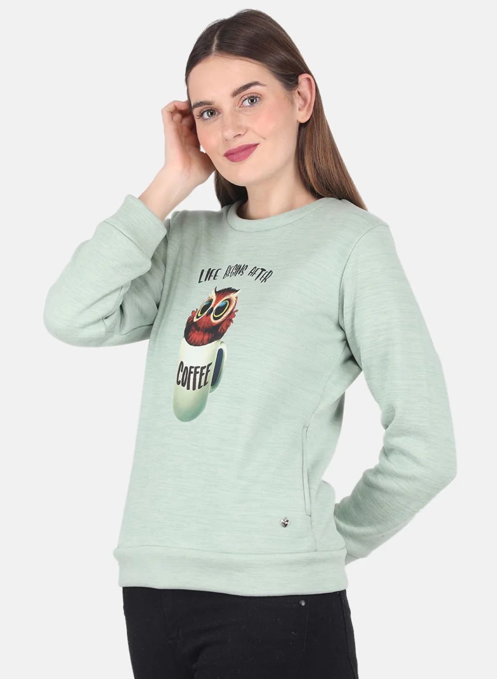 Women Green Printed Sweatshirt - Image 2
