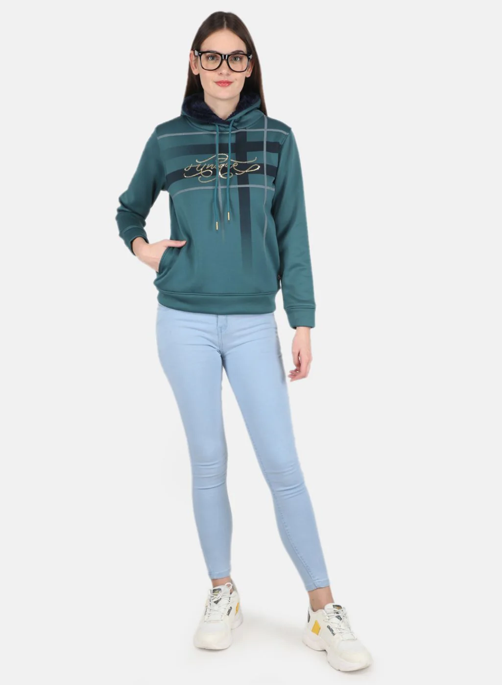 Women Green Printed Sweatshirt - Image 4