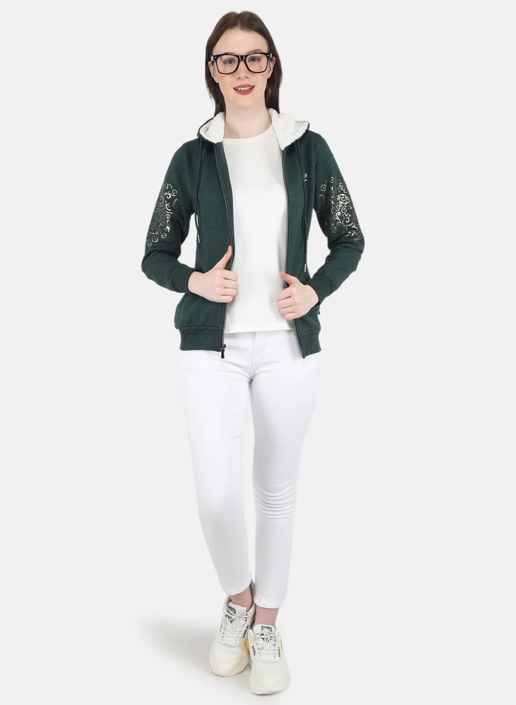 Women Green Printed Sweatshirt - Image 4