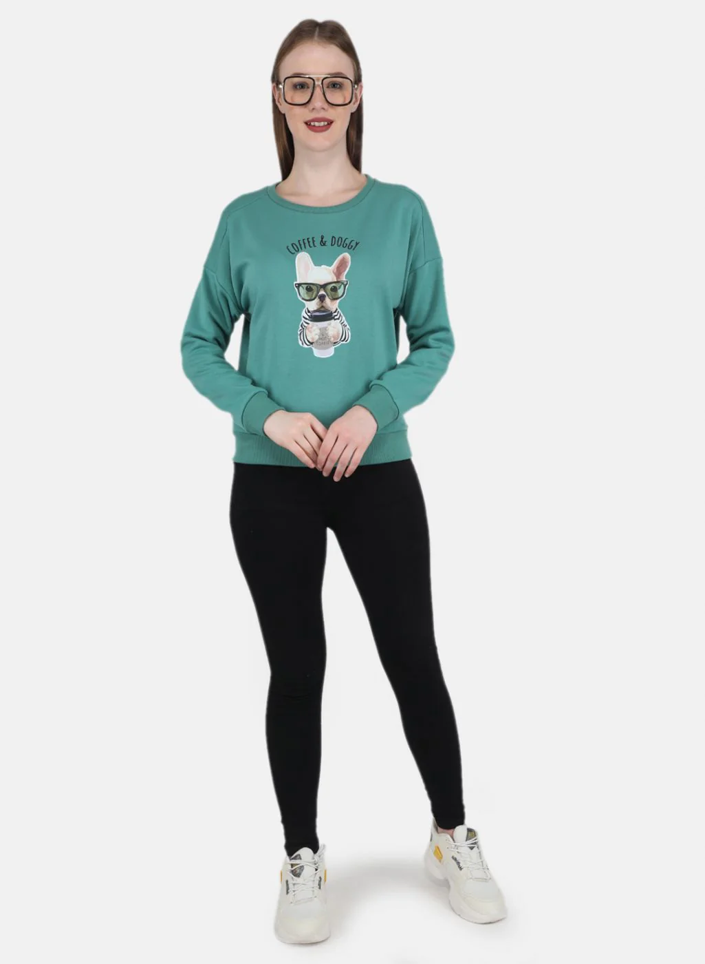 Women Green Printed Sweatshirt - Image 4