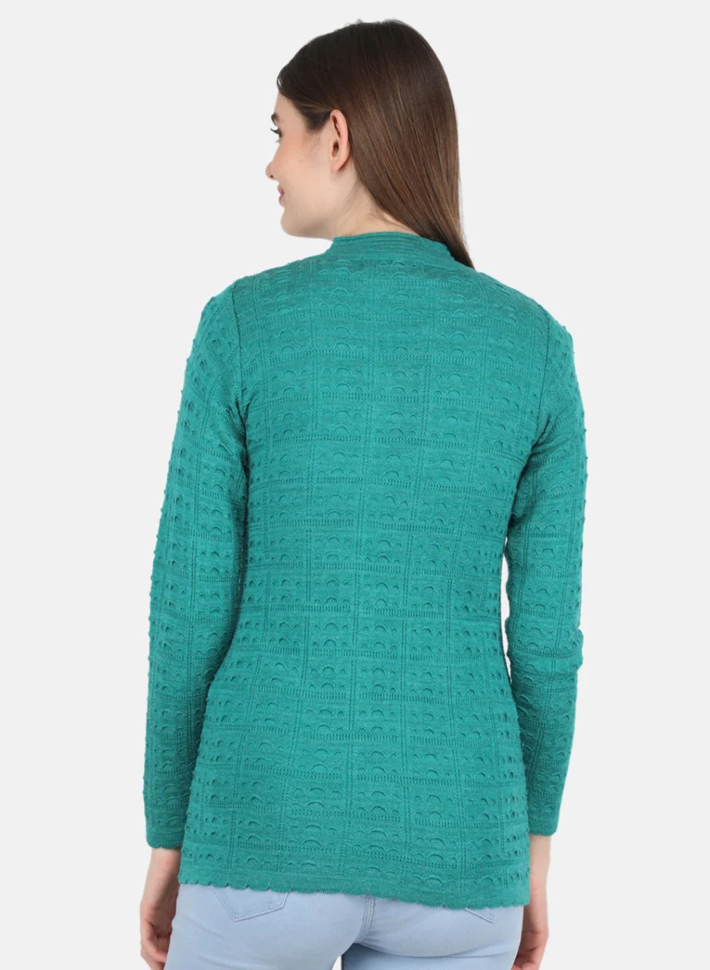 Women Green Self design Cardigan - Image 3