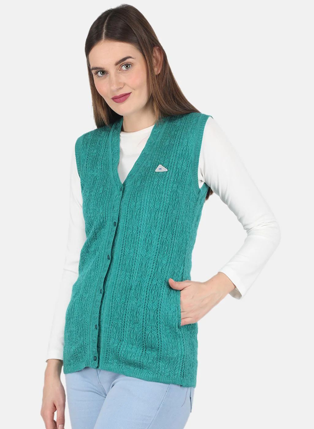 Women Green Self design Cardigan - Image 2