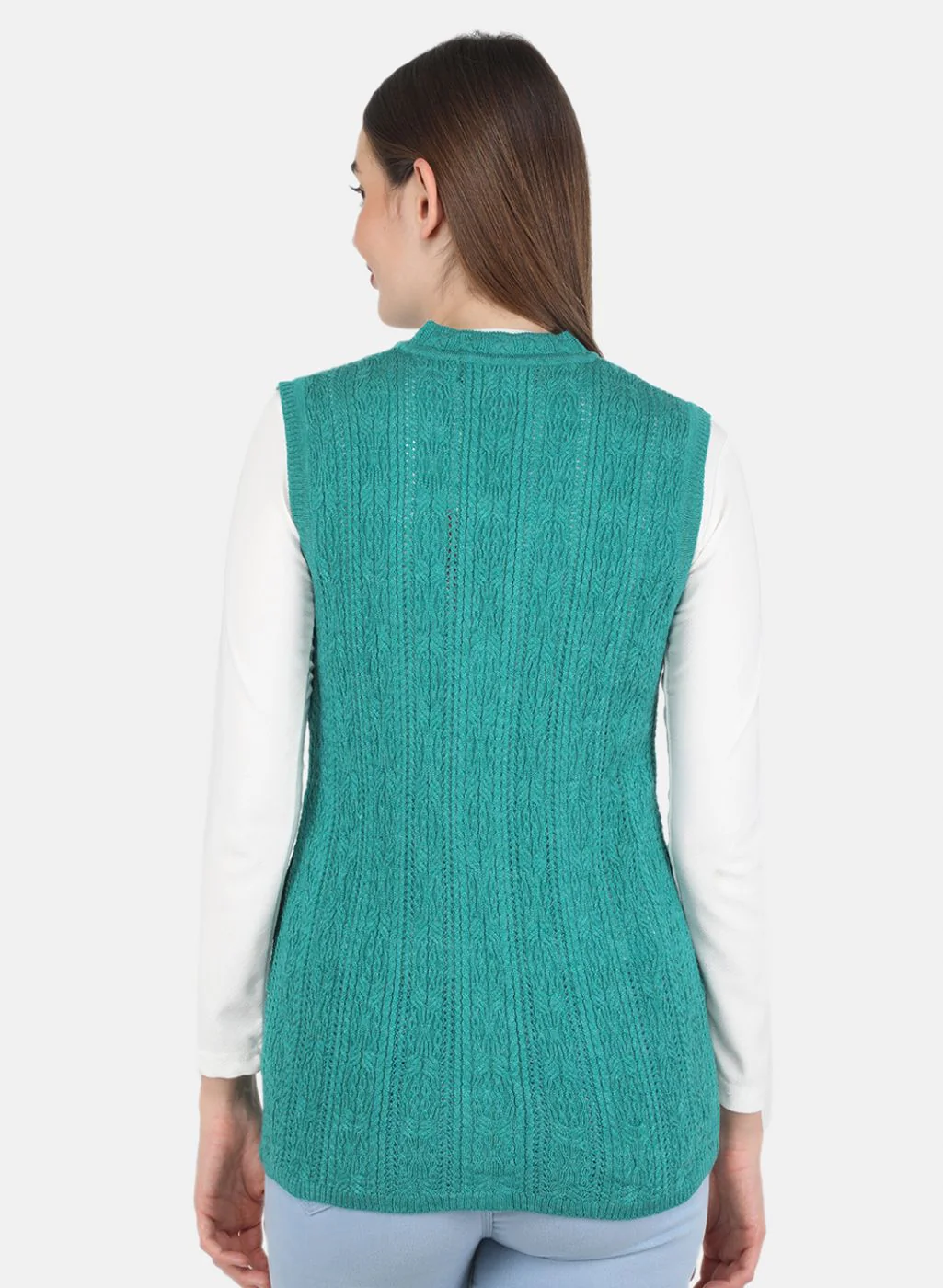 Women Green Self design Cardigan - Image 3
