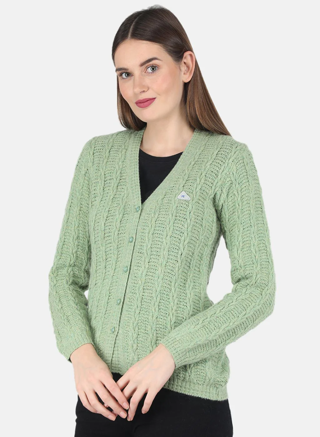 Women Green Self design Cardigan - Image 2