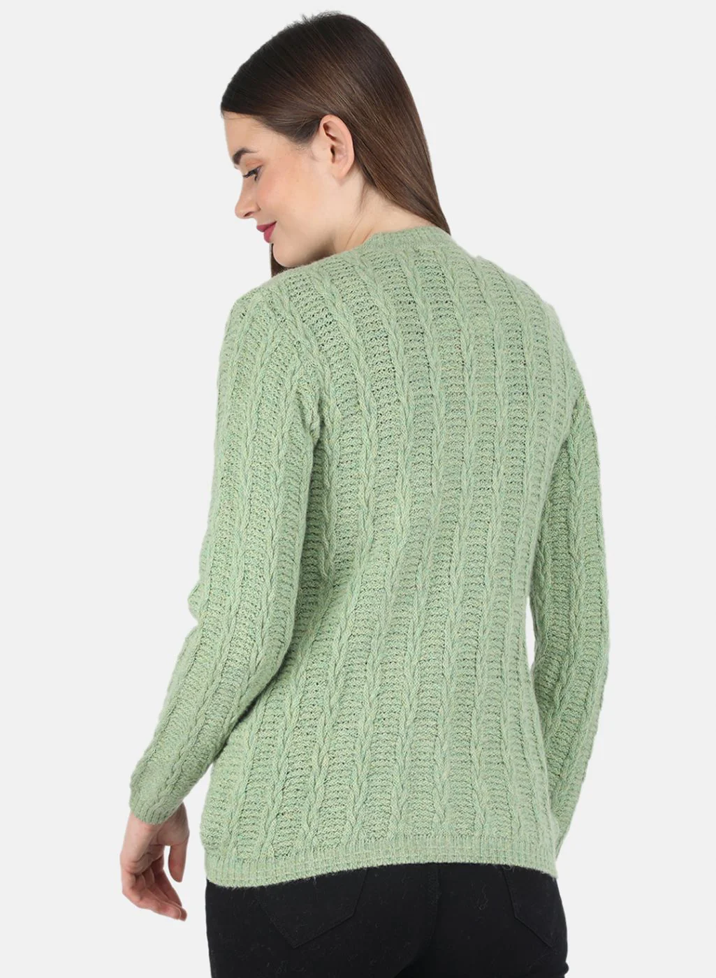 Women Green Self design Cardigan - Image 3
