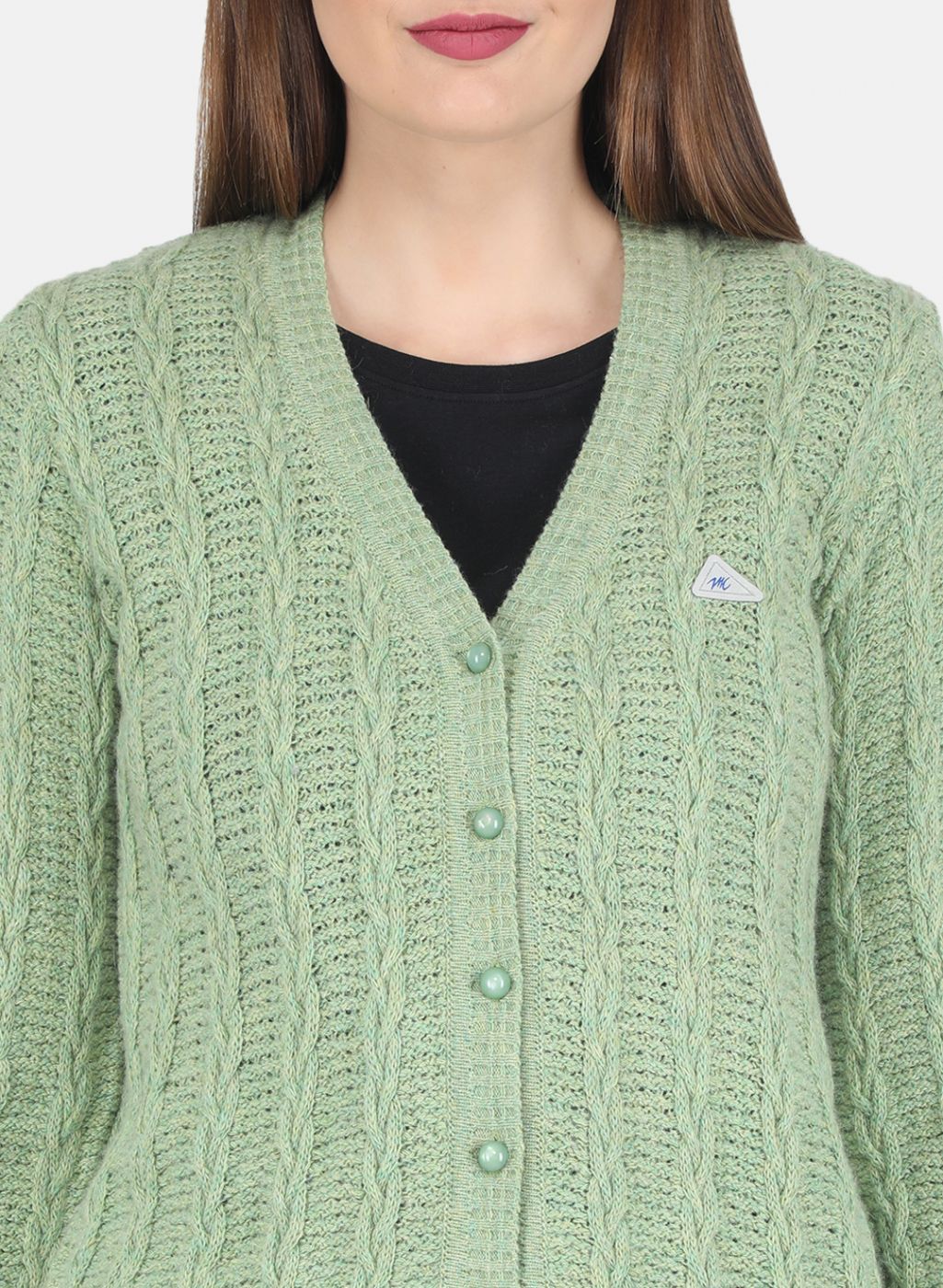 Women Green Self design Cardigan - Image 5