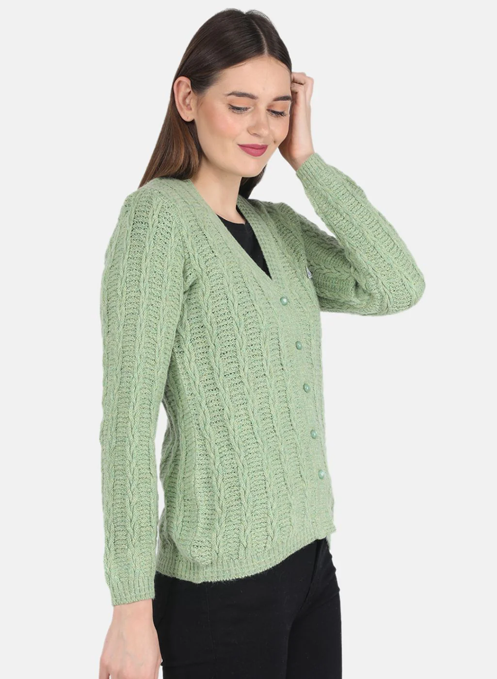 Women Green Self design Cardigan - Image 6