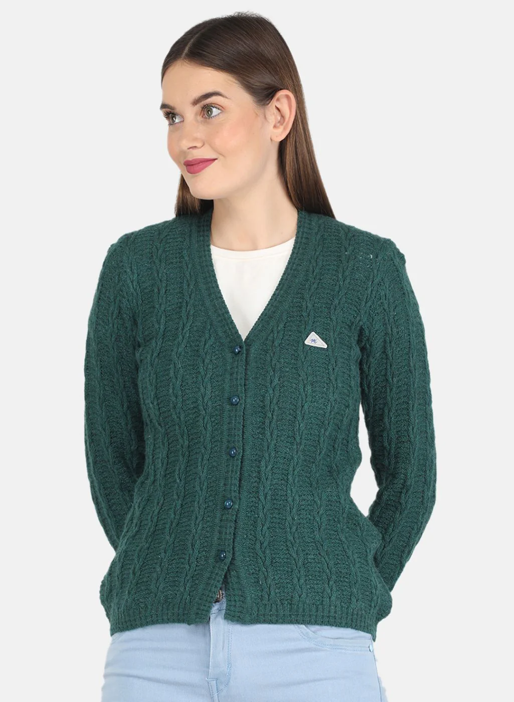 Women Green Self design Cardigan - Image 2