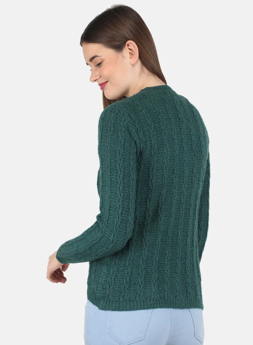 Women Green Self design Cardigan - Image 3