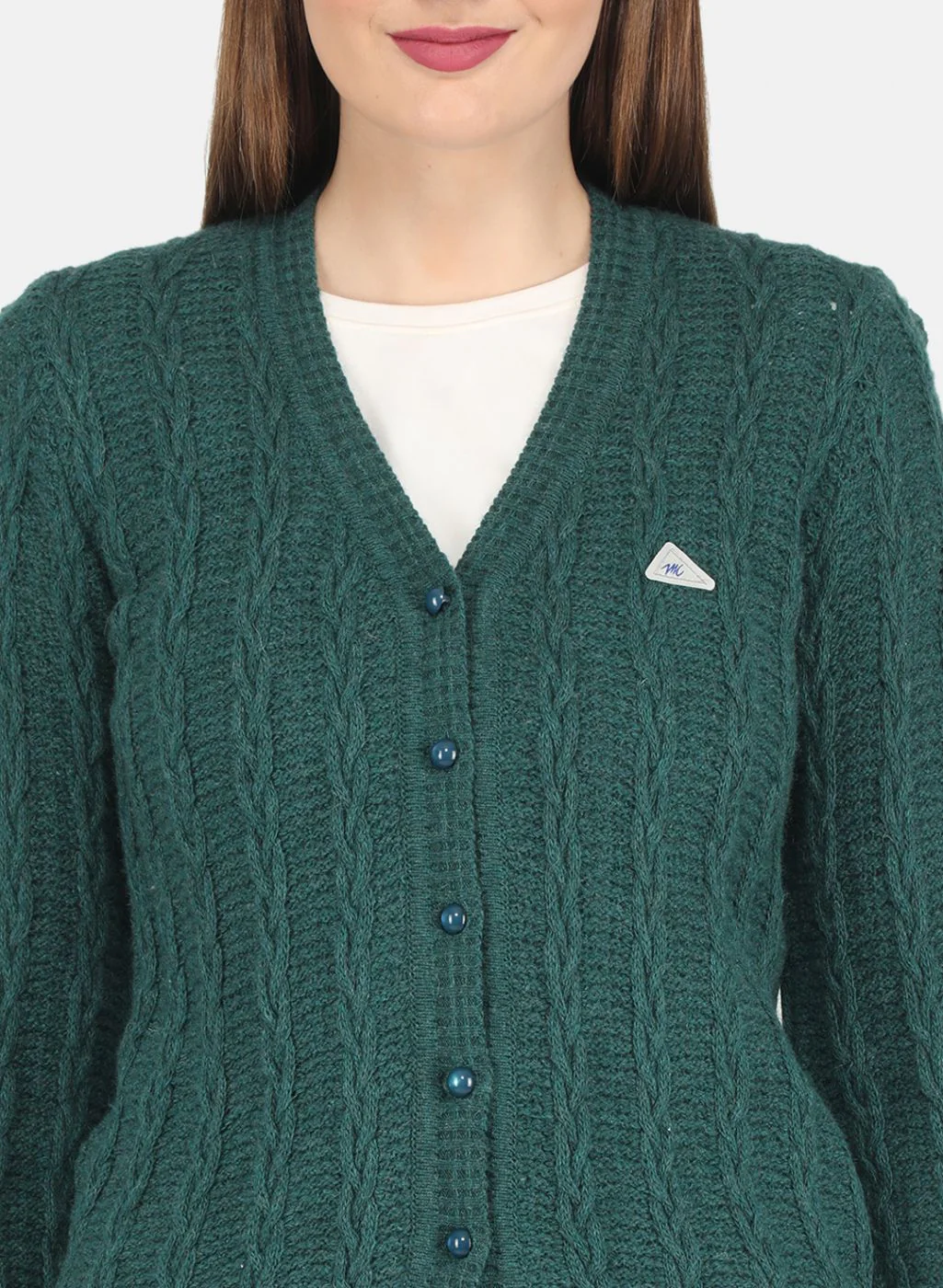 Women Green Self design Cardigan - Image 5