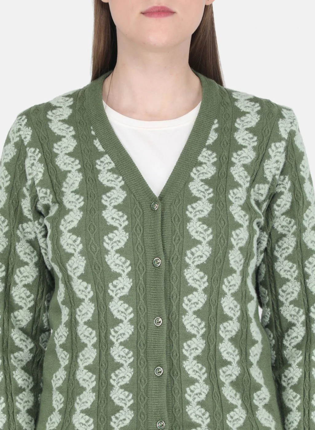 Women Green Self design Cardigan - Image 5