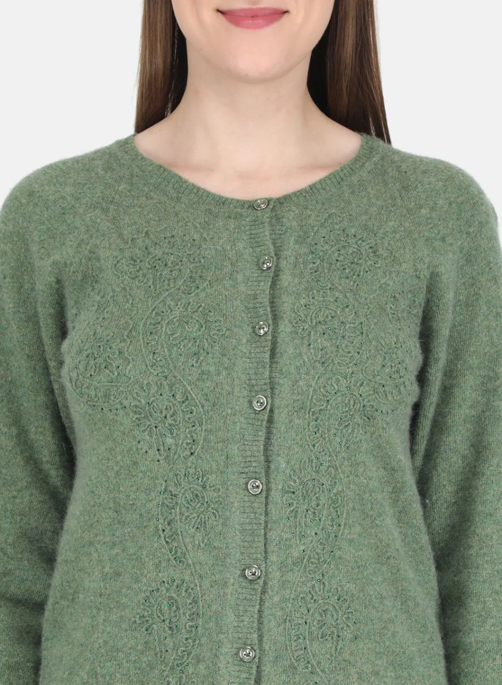 Women Green Self design Cardigan - Image 5