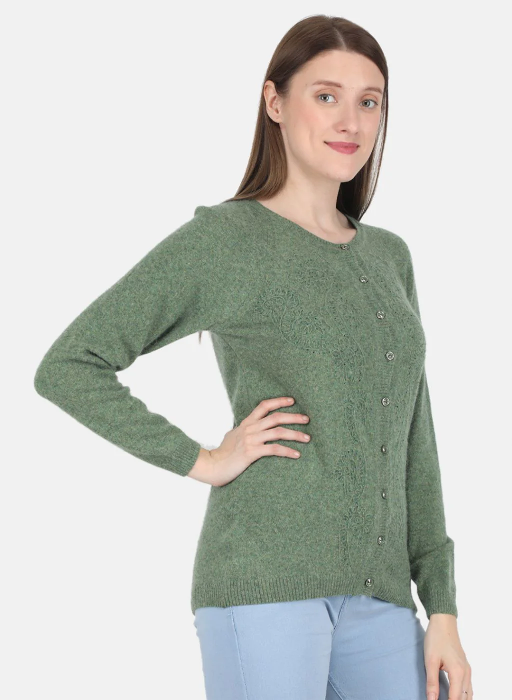 Women Green Self design Cardigan - Image 6