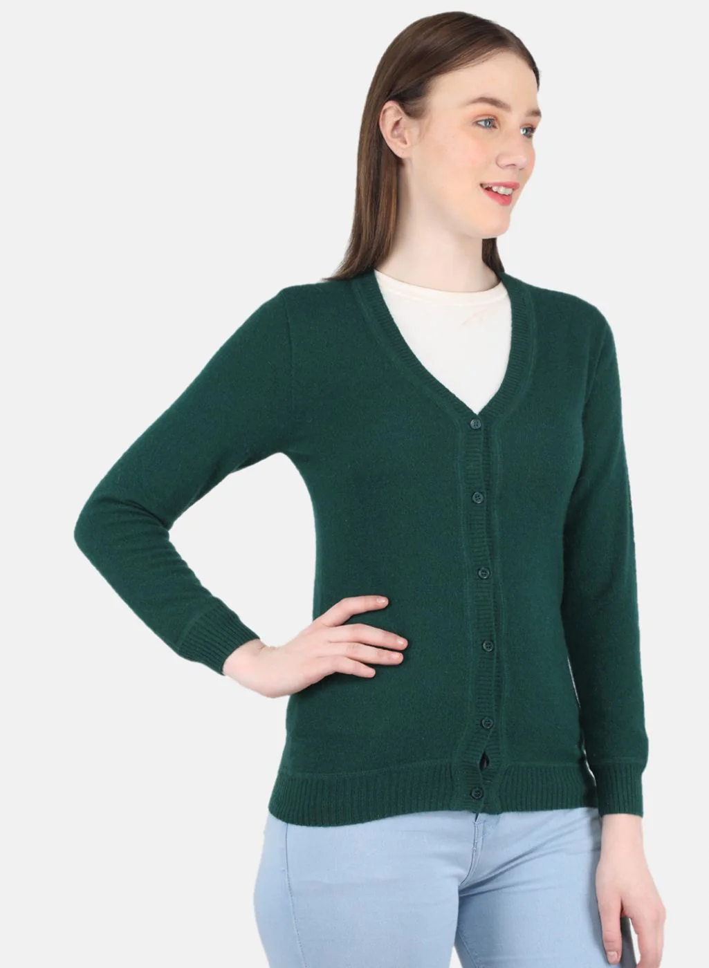 Women Green Solid Cardigan - Image 6