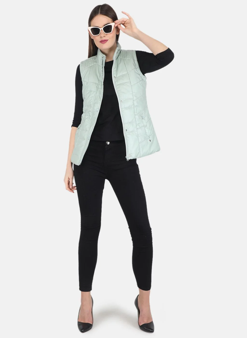 Women Green Solid Jacket - Image 2