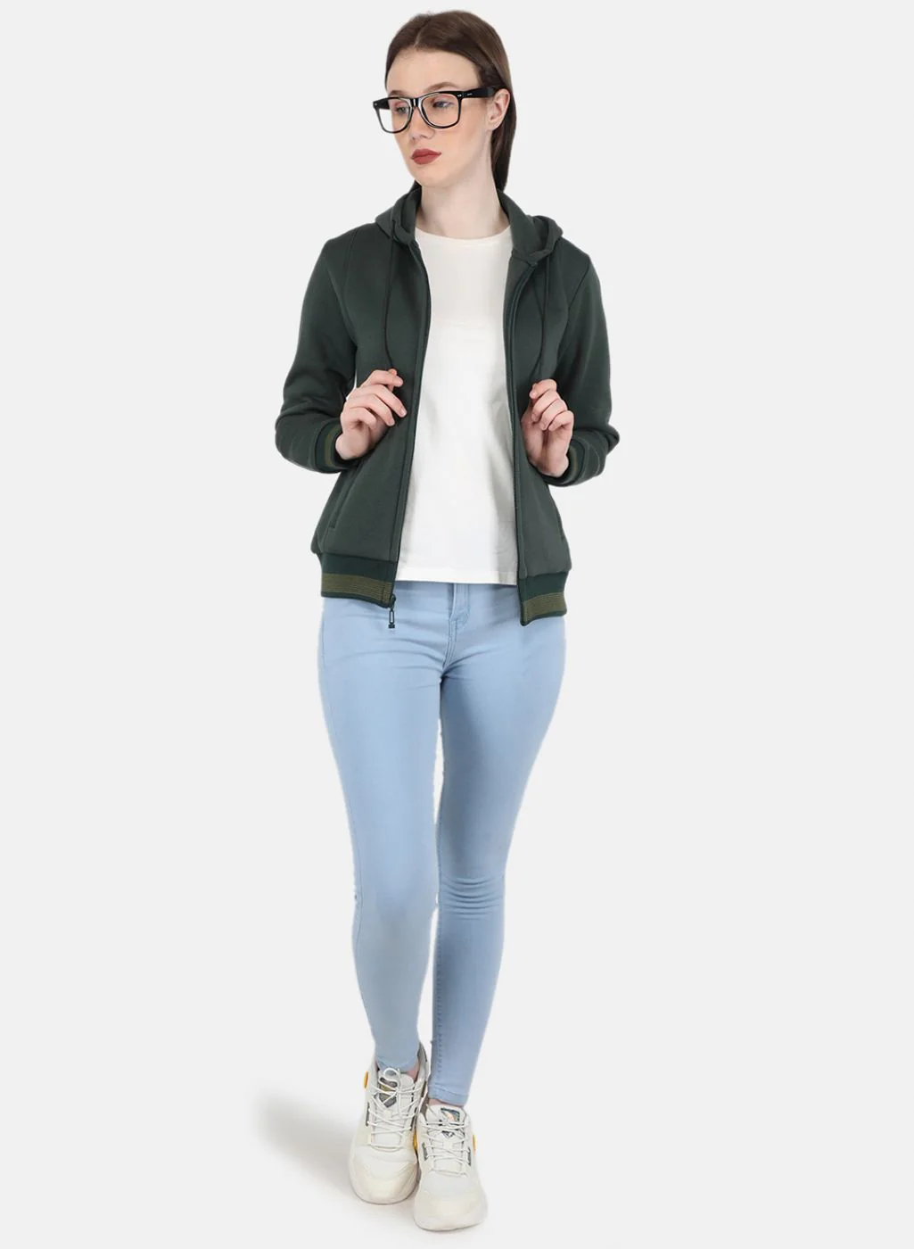 Women Green Solid Sweatshirt - Image 4