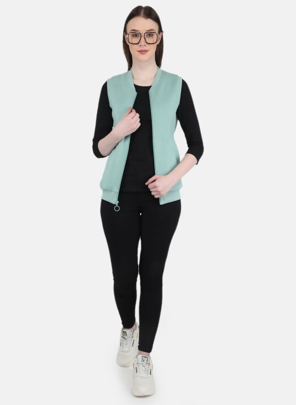 Women Green Solid Sweatshirt - Image 4