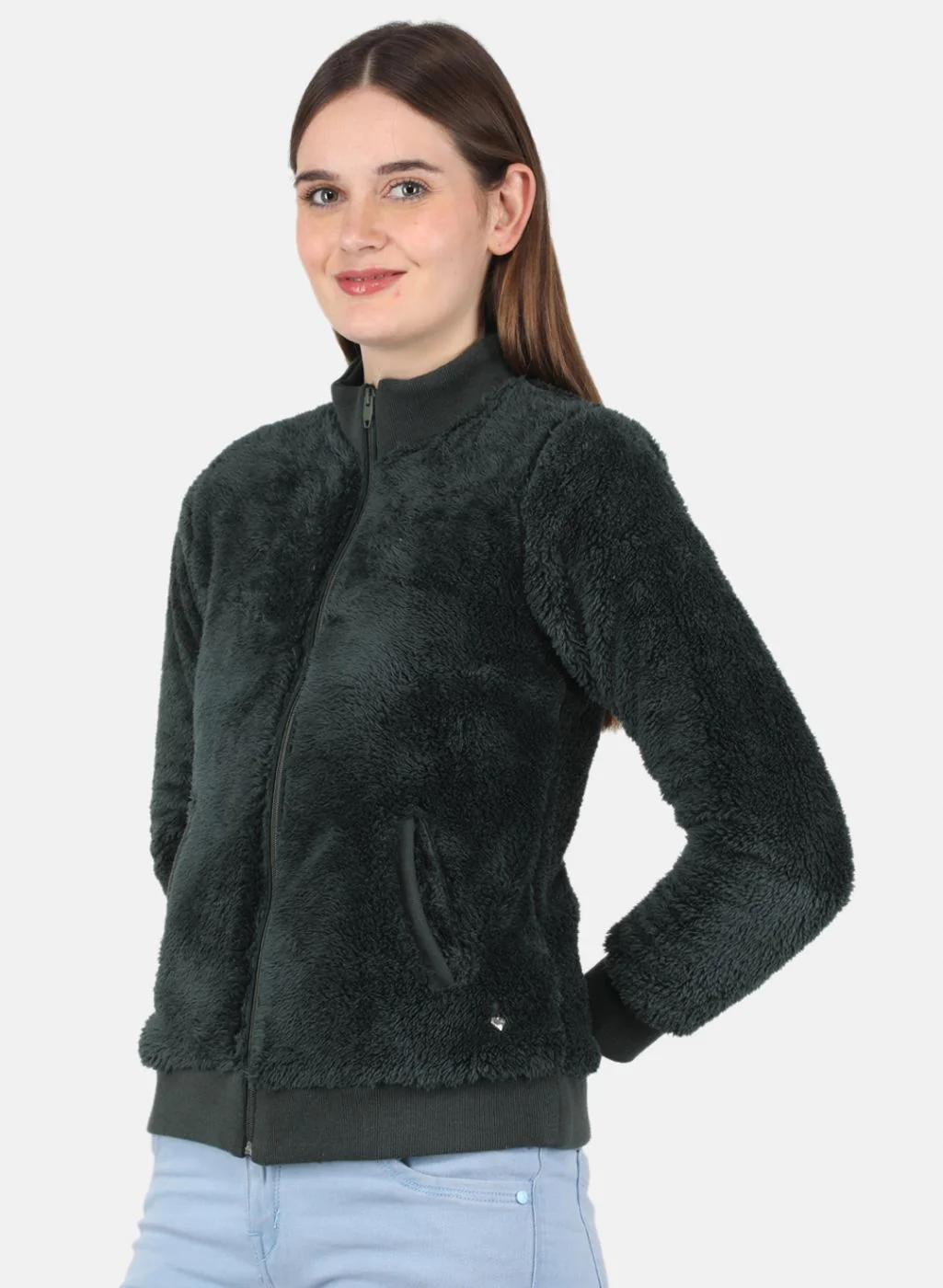 Women Green Solid Sweatshirt - Image 2