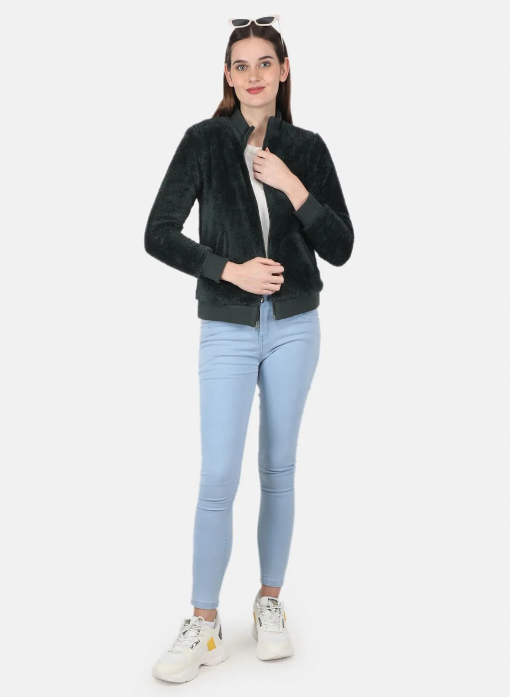 Women Green Solid Sweatshirt - Image 4