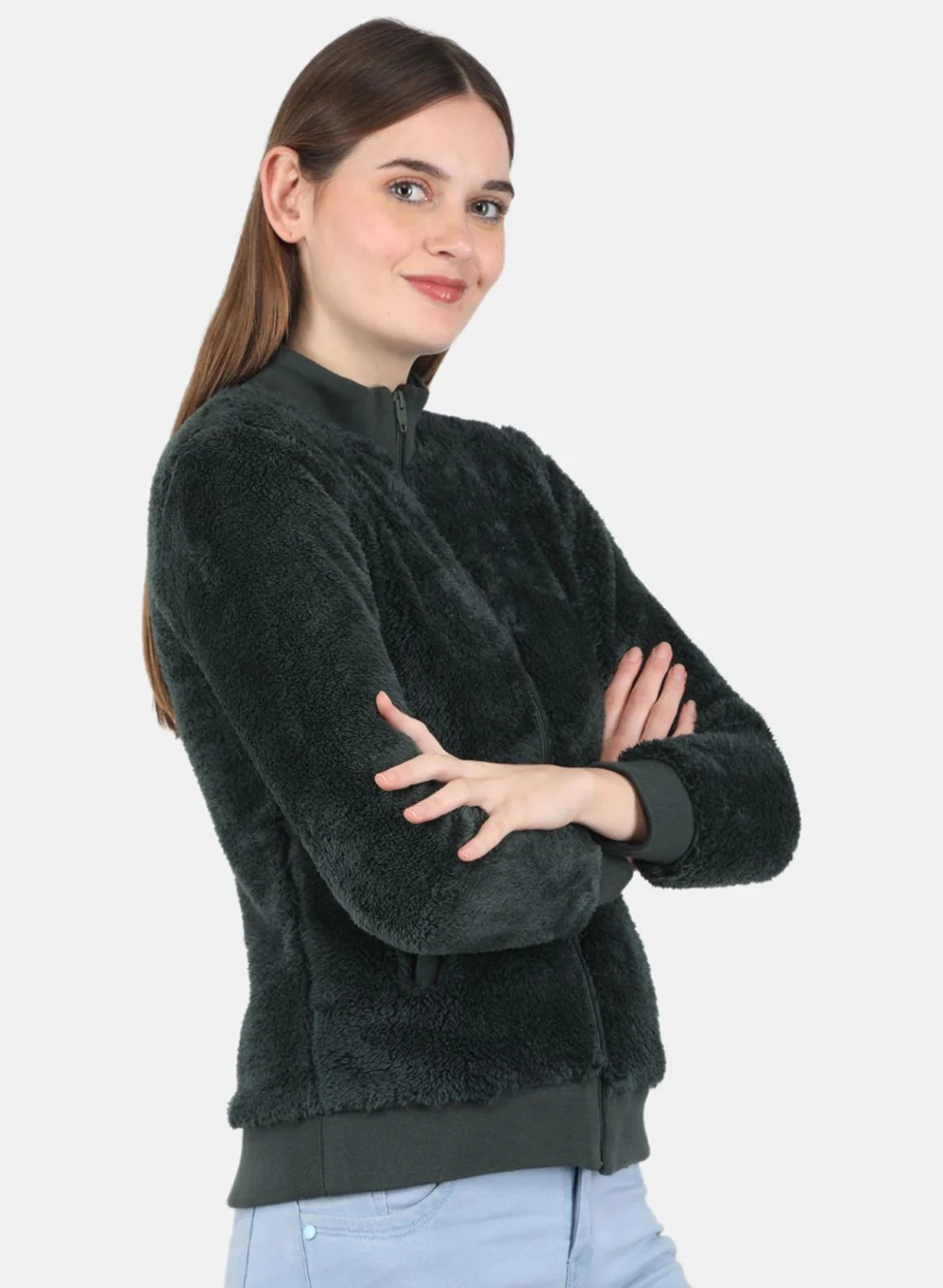Women Green Solid Sweatshirt - Image 6