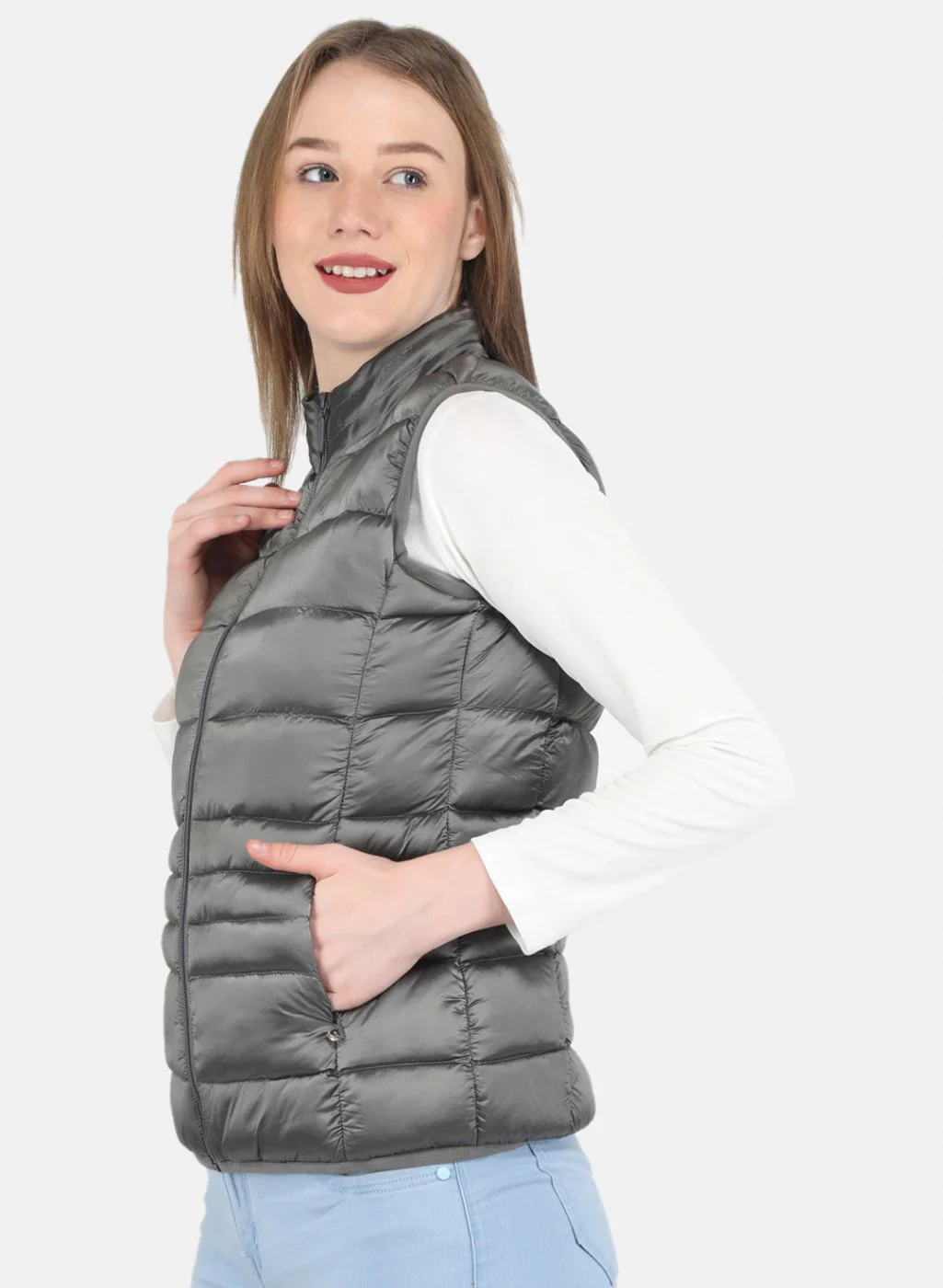 Women Grey Puffer Jacket - Image 2