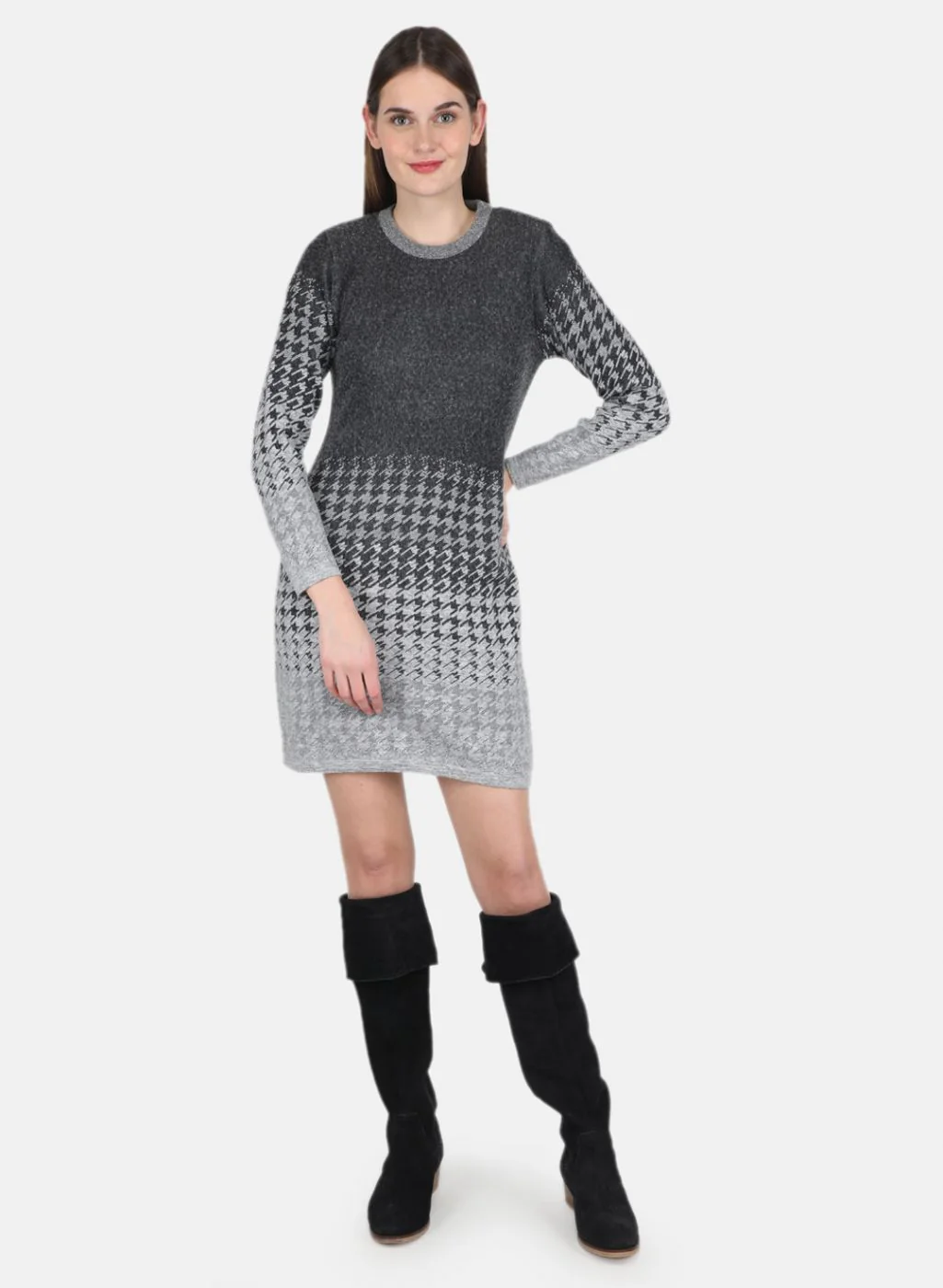 Women Grey Jaquard Dress - Image 4