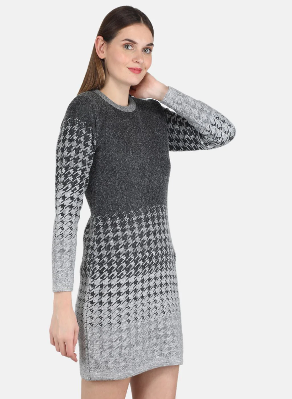 Women Grey Jaquard Dress - Image 6