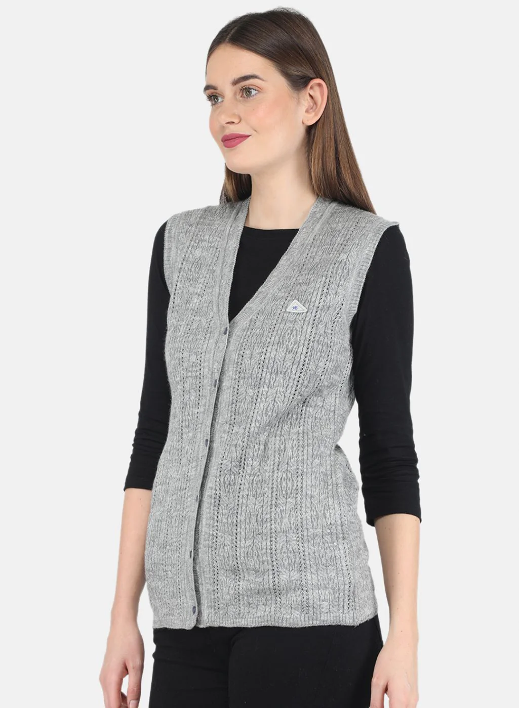Women Grey Self design Cardigan - Image 2