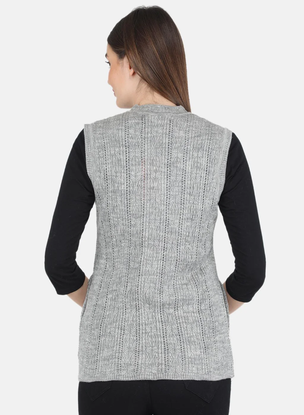 Women Grey Self design Cardigan - Image 3