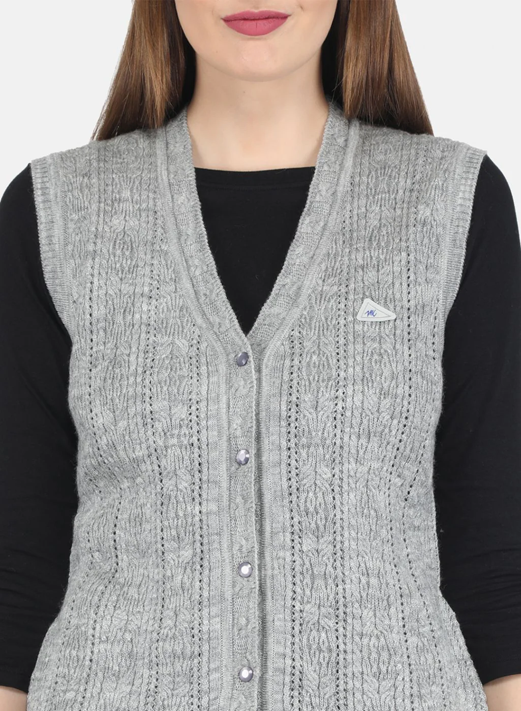 Women Grey Self design Cardigan - Image 5