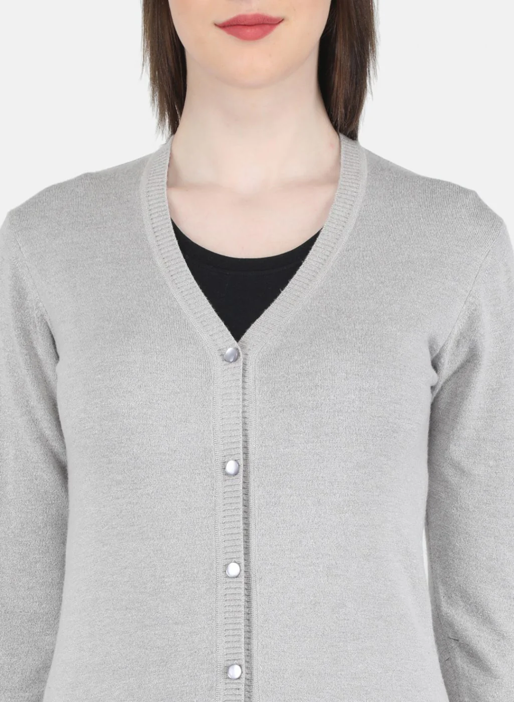 Women Grey Self Design Cardigan - Image 5