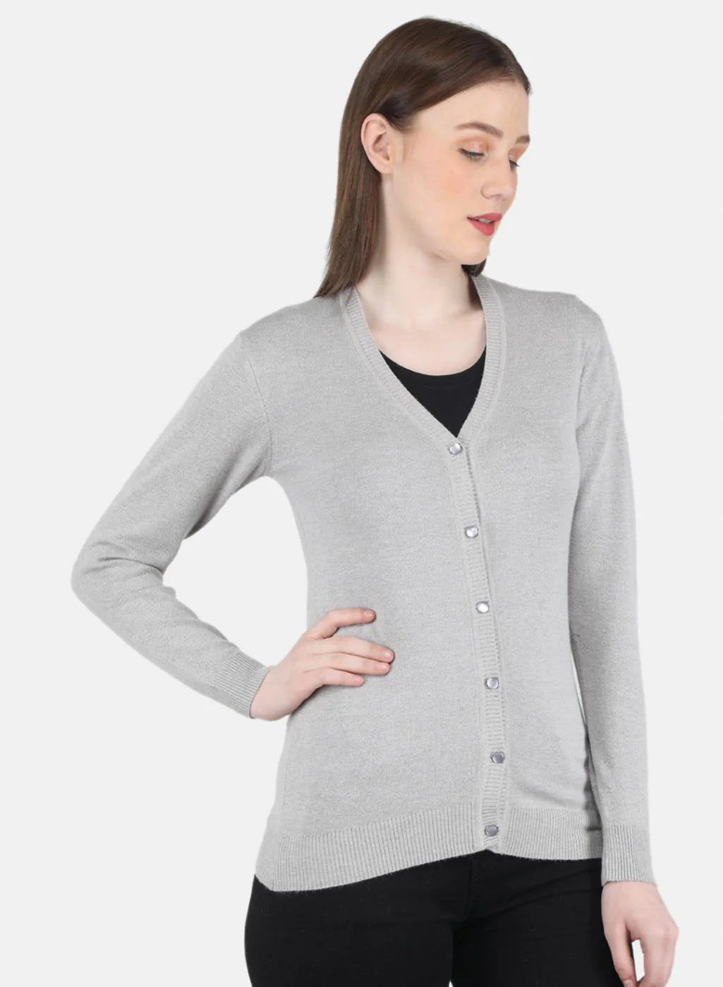 Women Grey Self Design Cardigan - Image 6