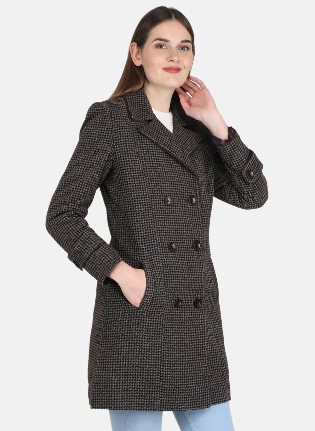 Women Grey Self design Coat - Image 6
