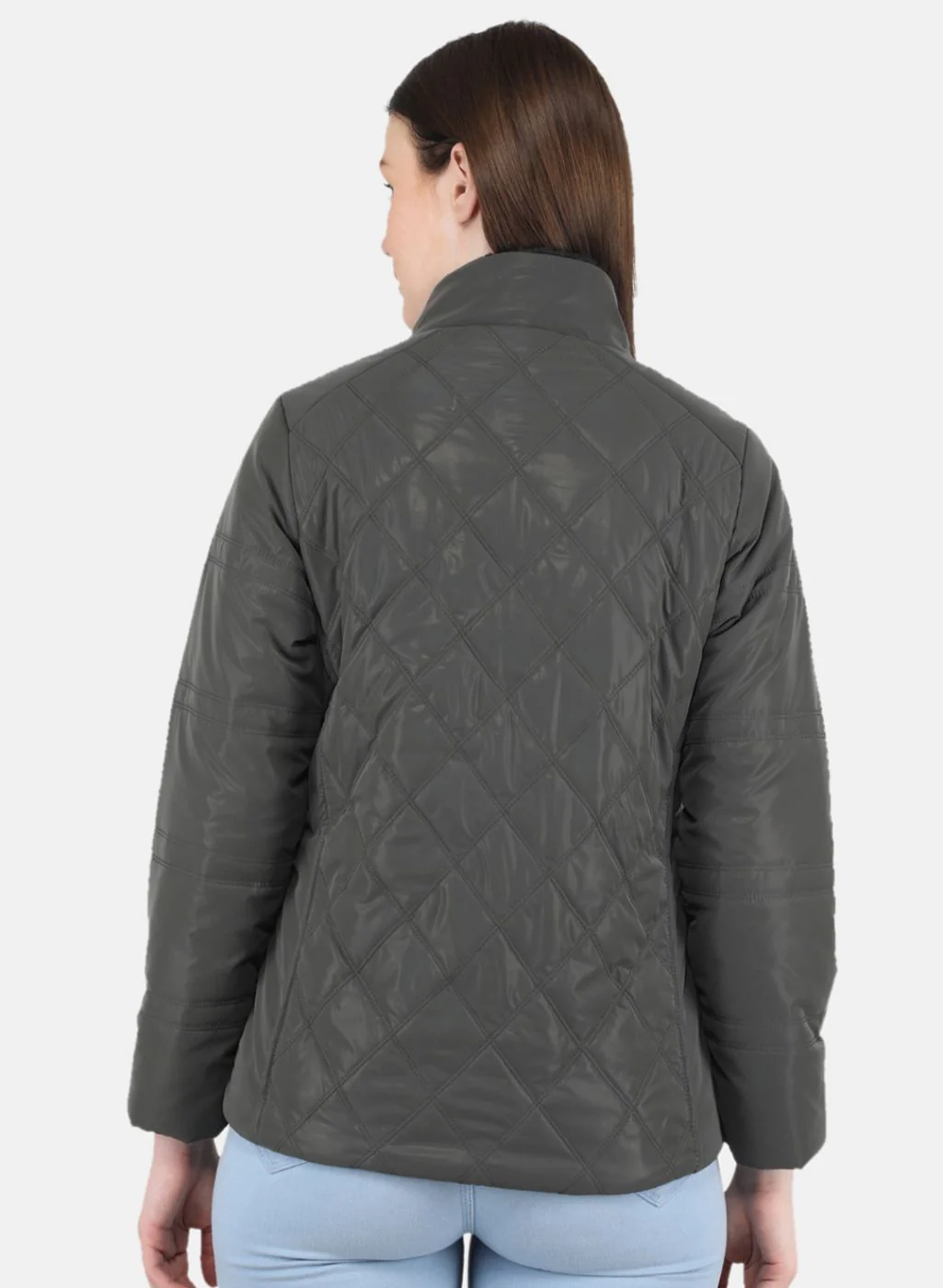 Women Grey Self Design Jacket - Image 3