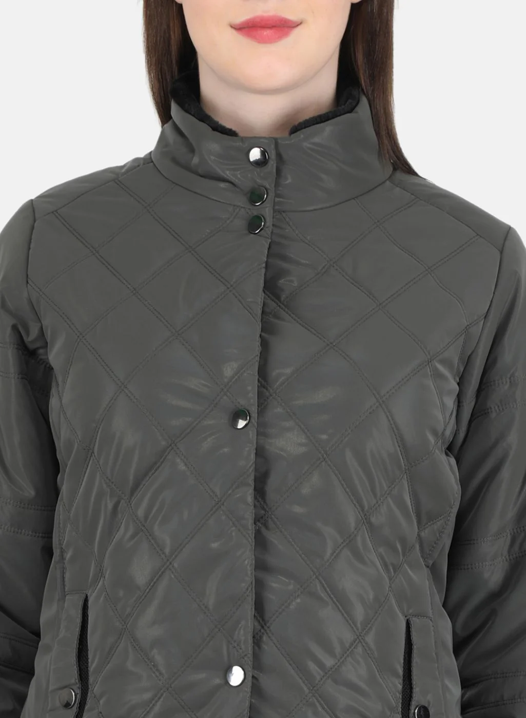 Women Grey Self Design Jacket - Image 5