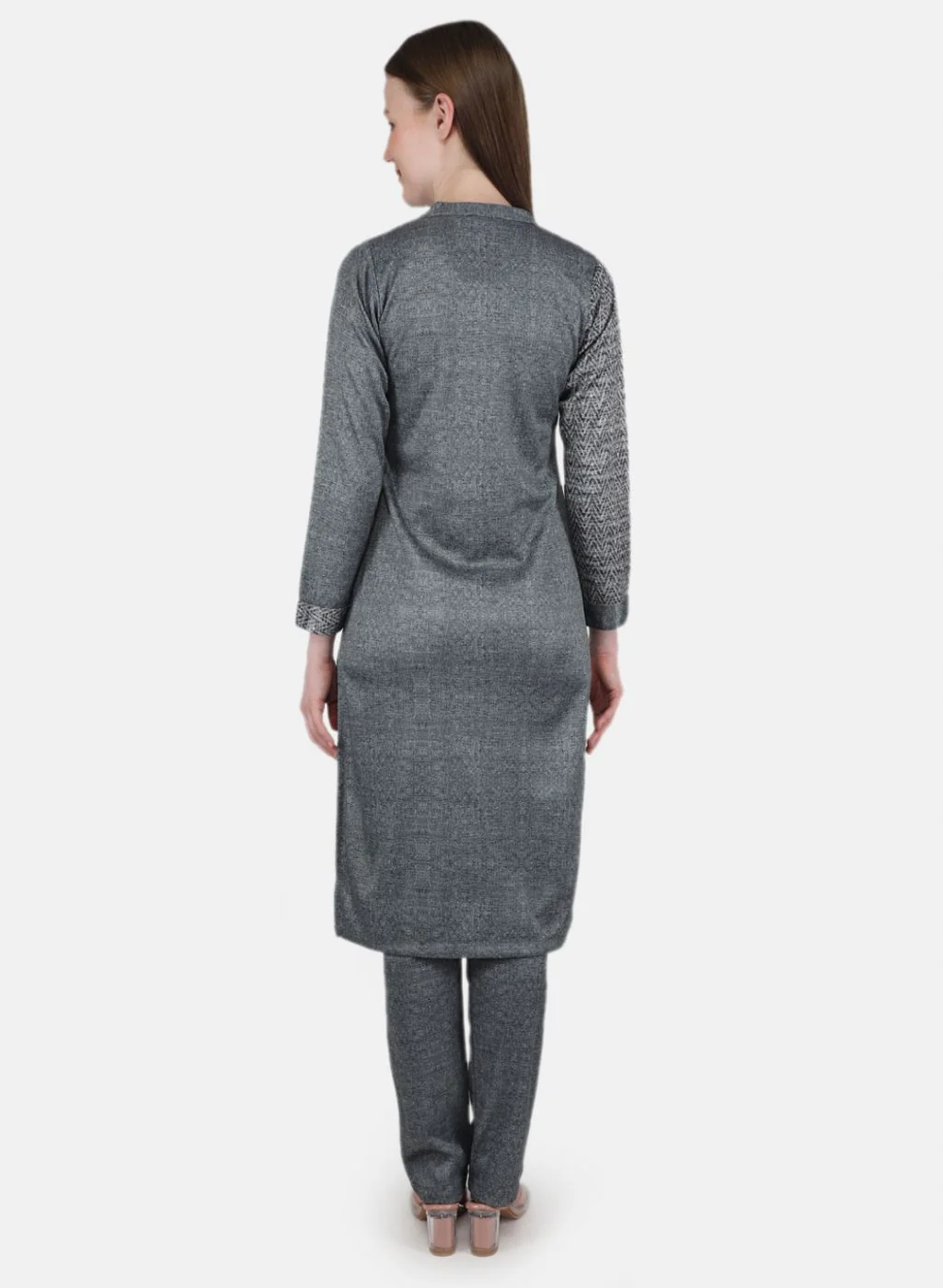 Women Grey Self Design Kurti+Lower Set - Image 3
