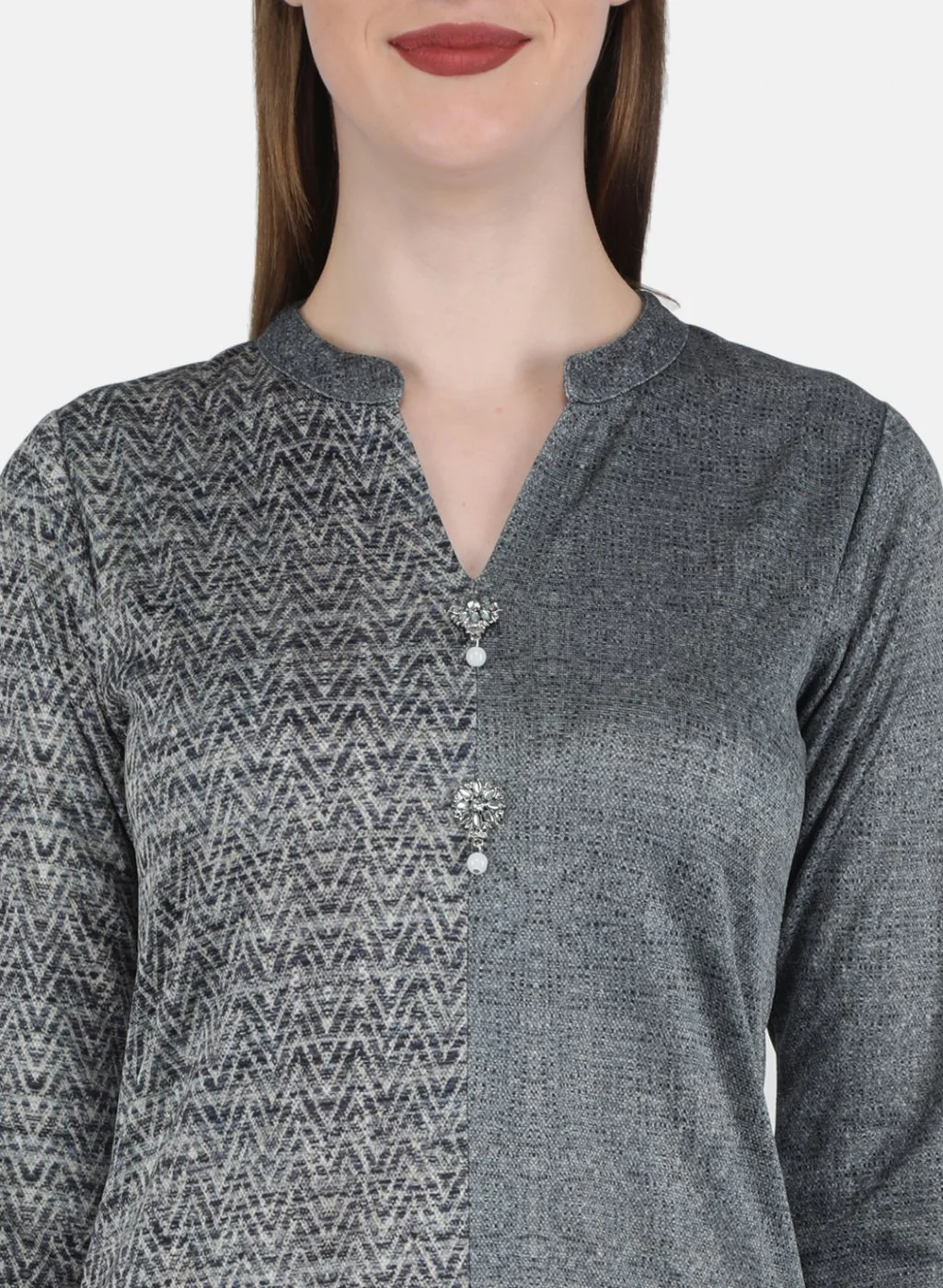 Women Grey Self Design Kurti+Lower Set - Image 5