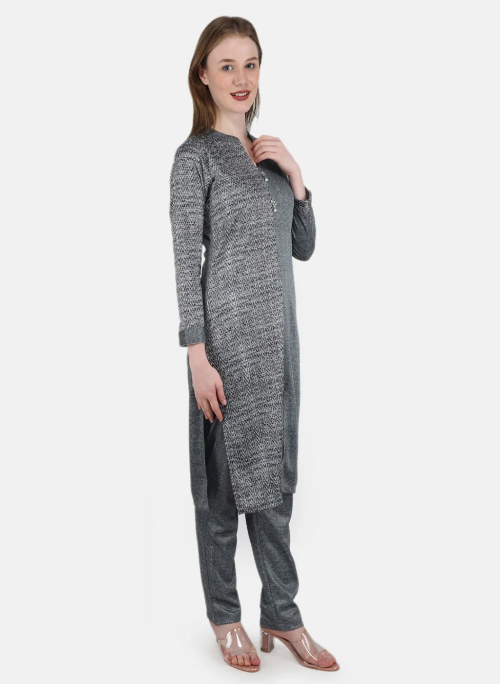 Women Grey Self Design Kurti+Lower Set - Image 6