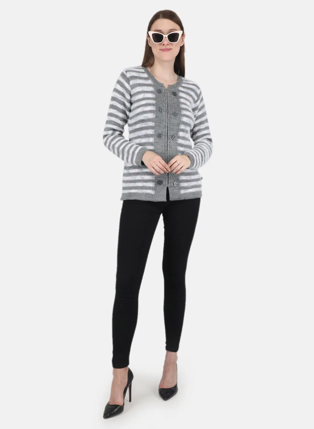 Women Grey Self design Pullover - Image 4