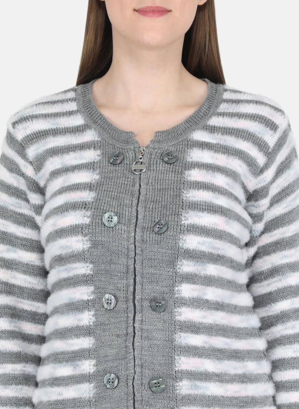 Women Grey Self design Pullover - Image 5