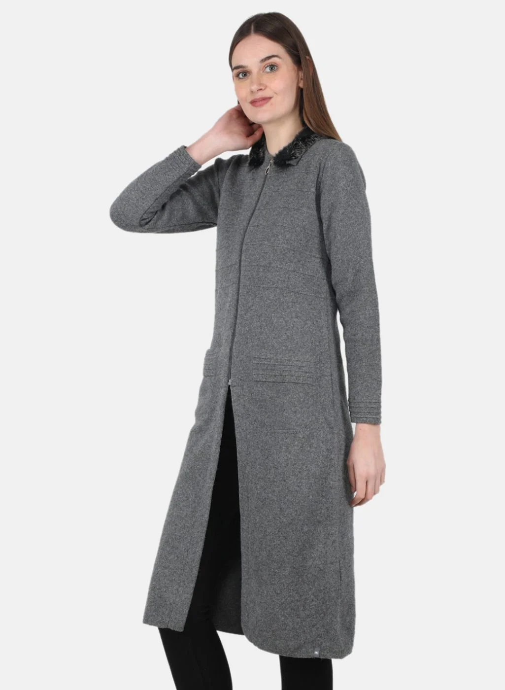 Women Grey Self Design Pullover - Image 2