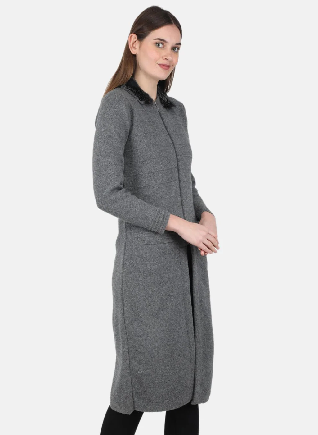 Women Grey Self Design Pullover - Image 6