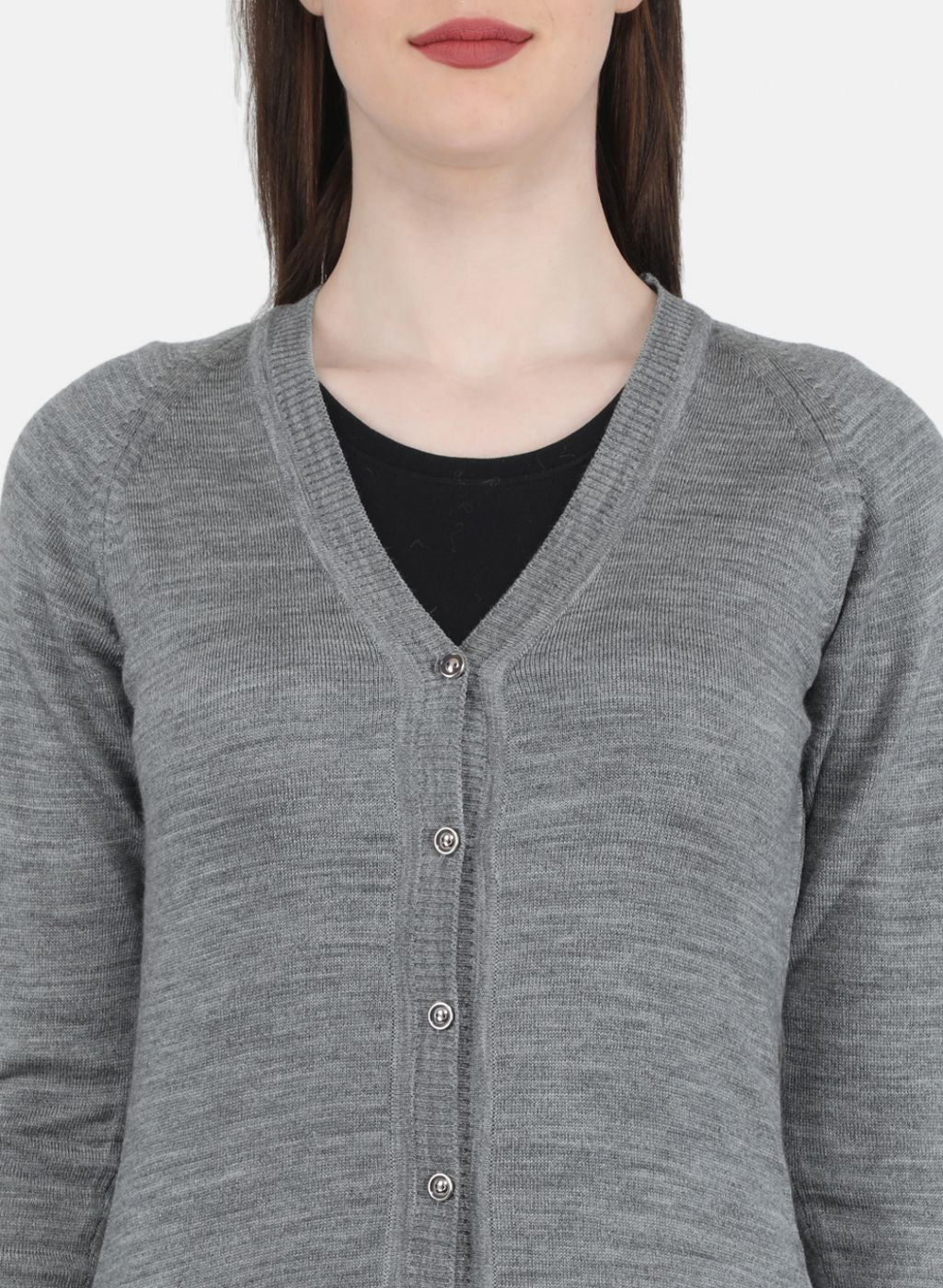 Women Grey Solid Cardigan - Image 5