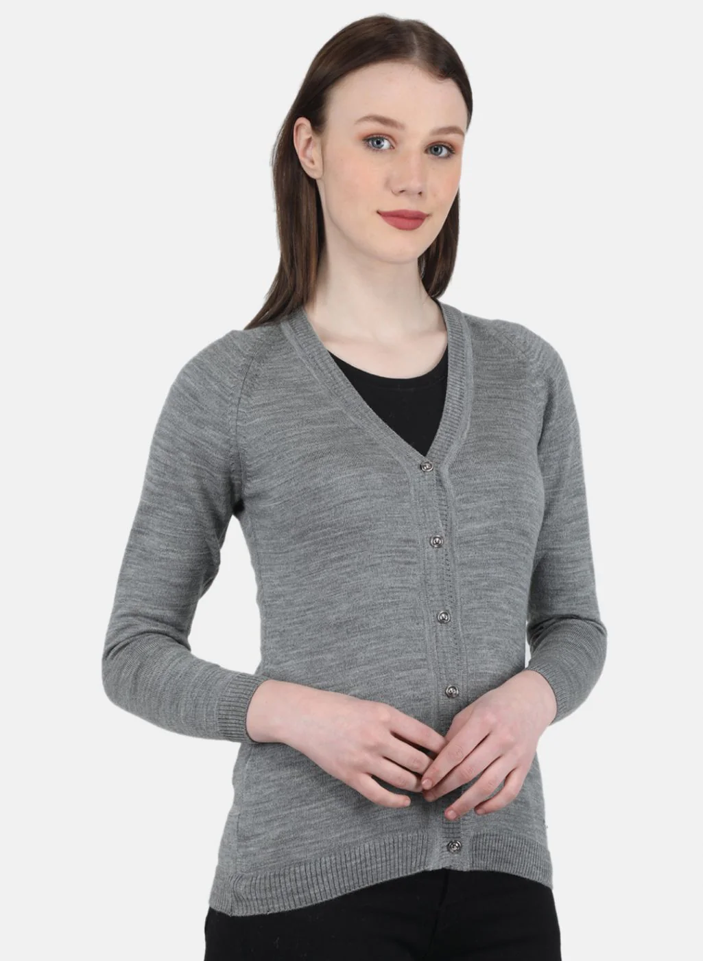 Women Grey Solid Cardigan - Image 6