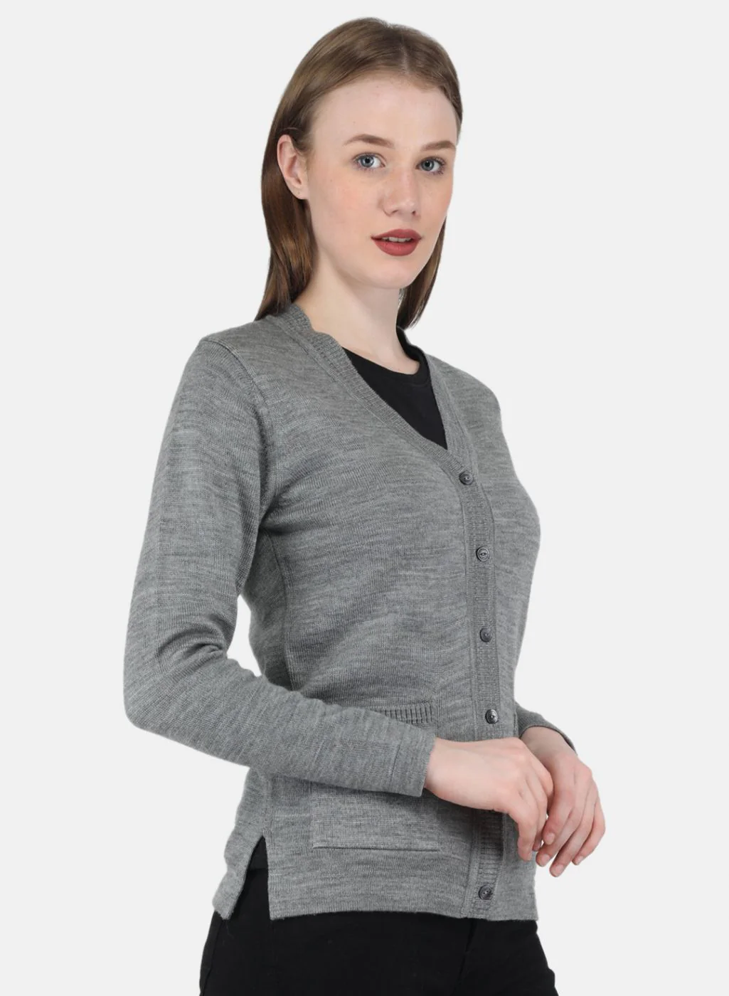 Women Grey Solid Cardigan - Image 6