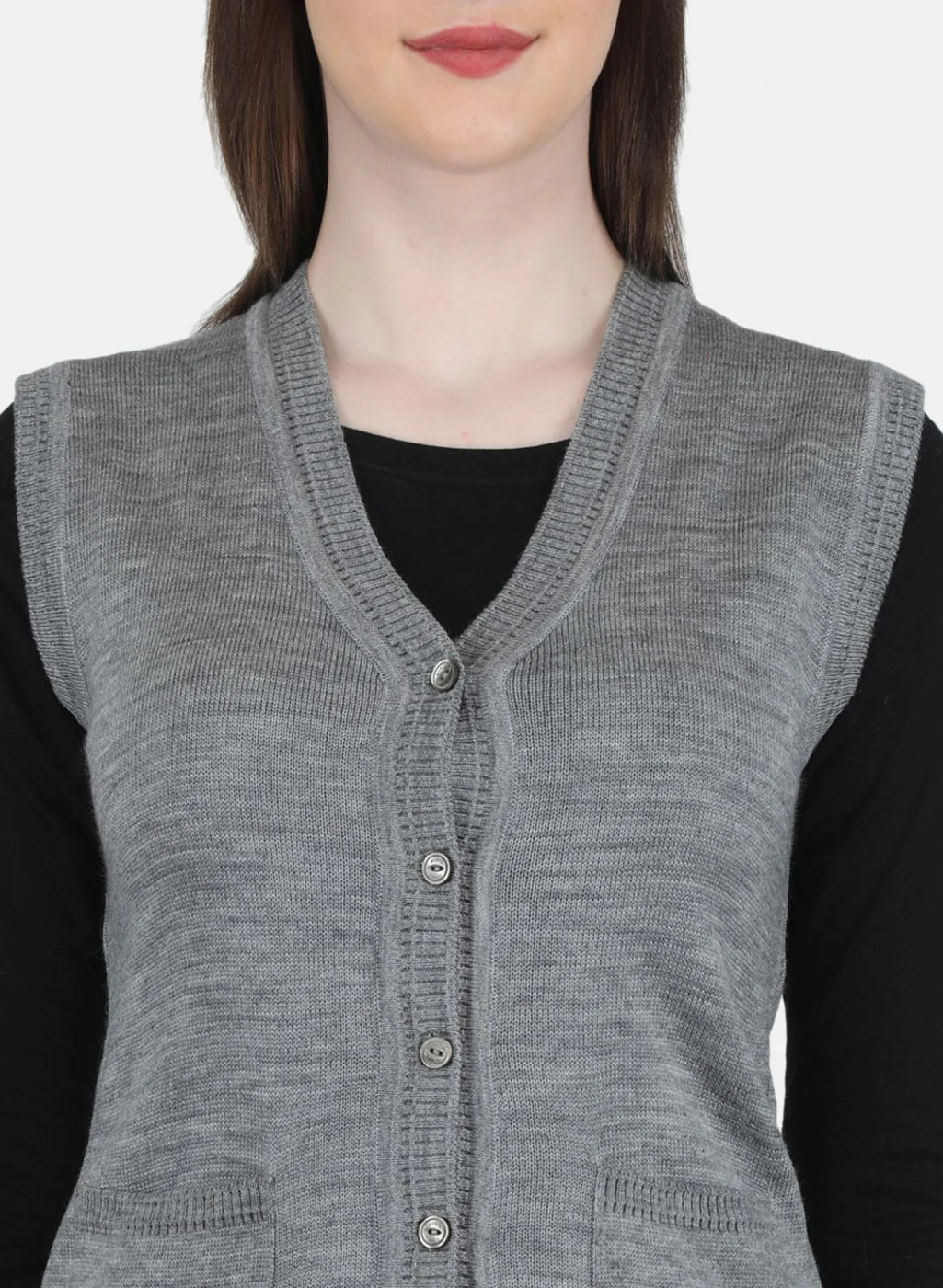 Women Grey Solid Cardigan - Image 5
