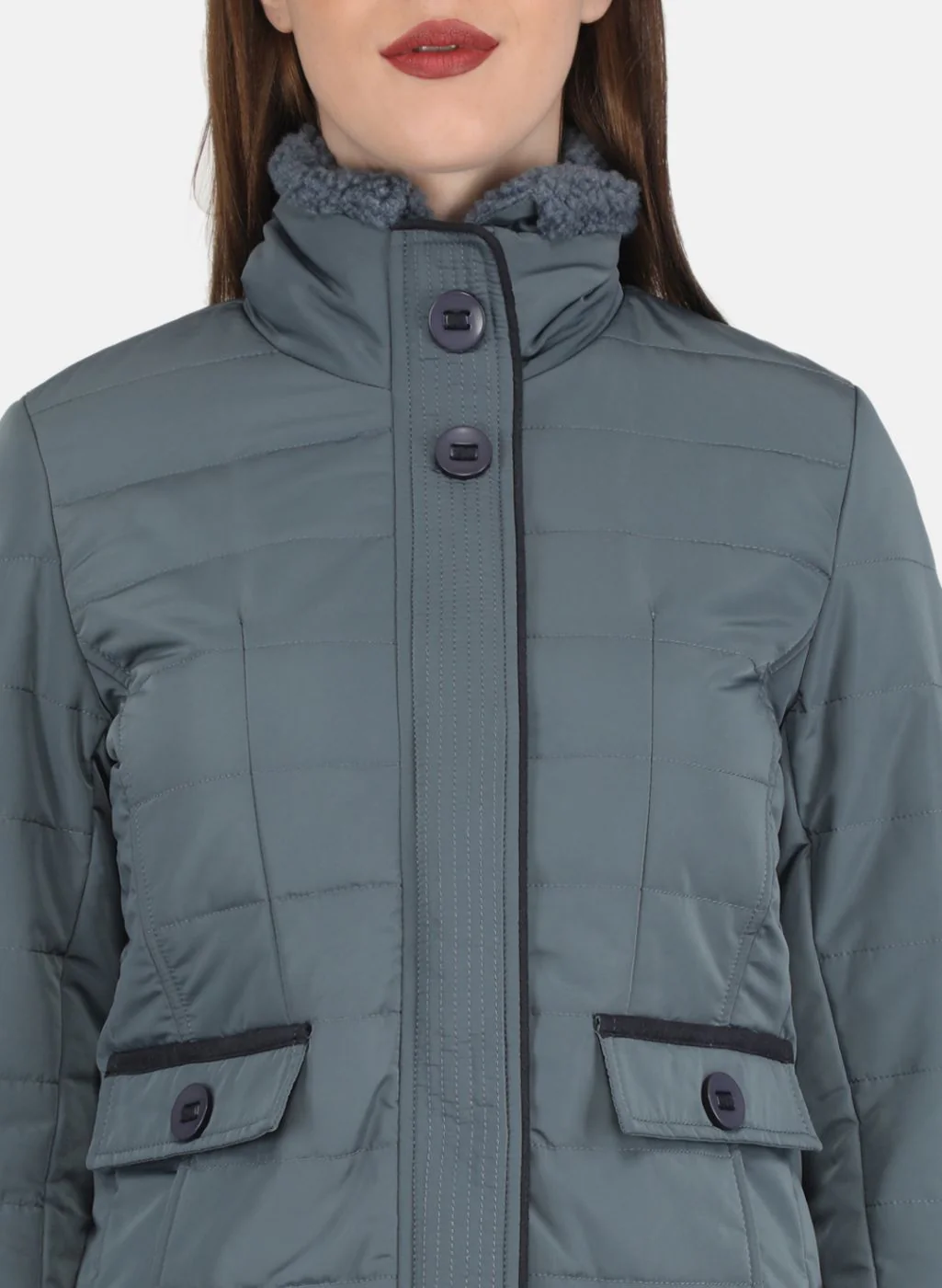 Women Grey Solid Jacket - Image 5